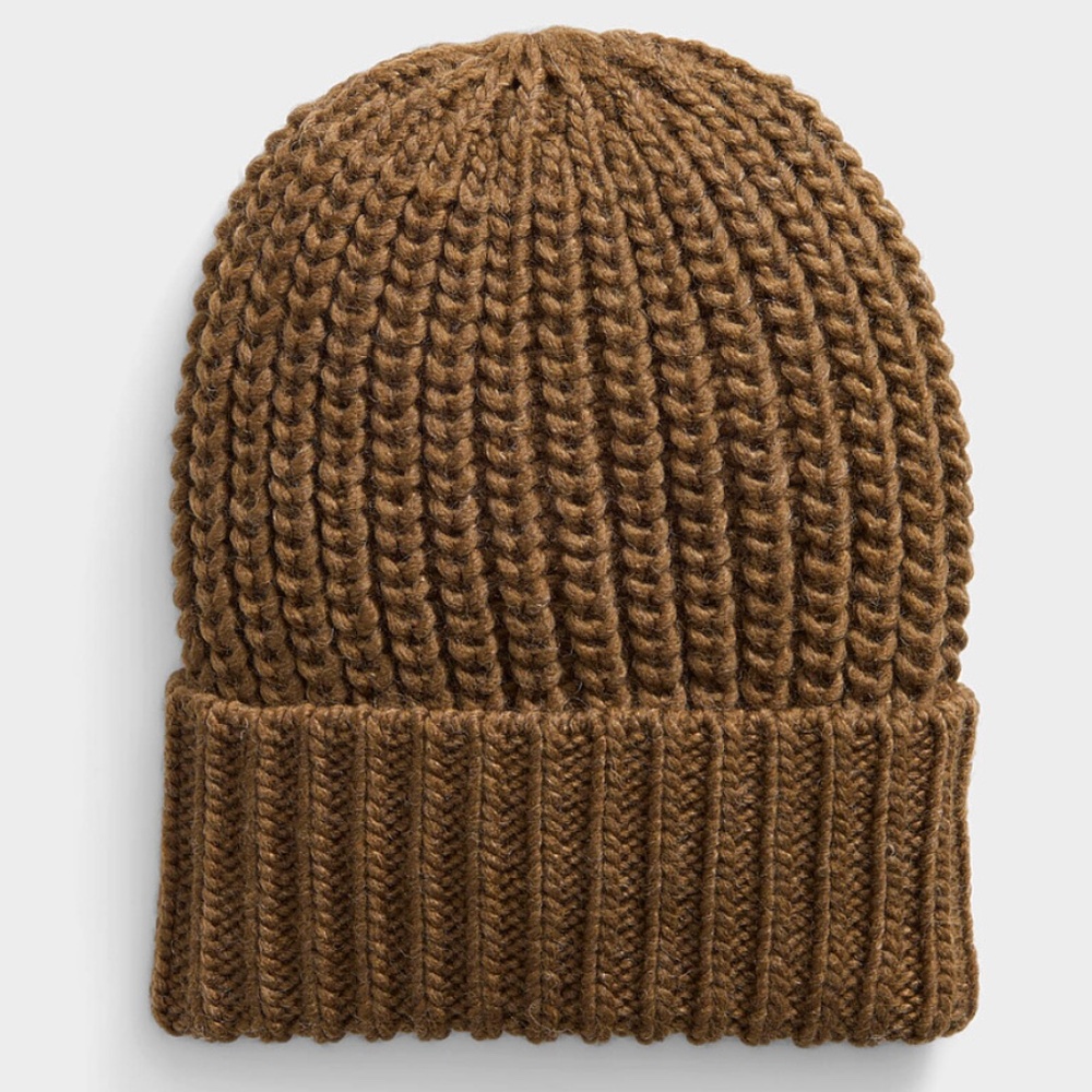 Khaki brown touch of wool chunky hat tuque beanie made in Italy NWT